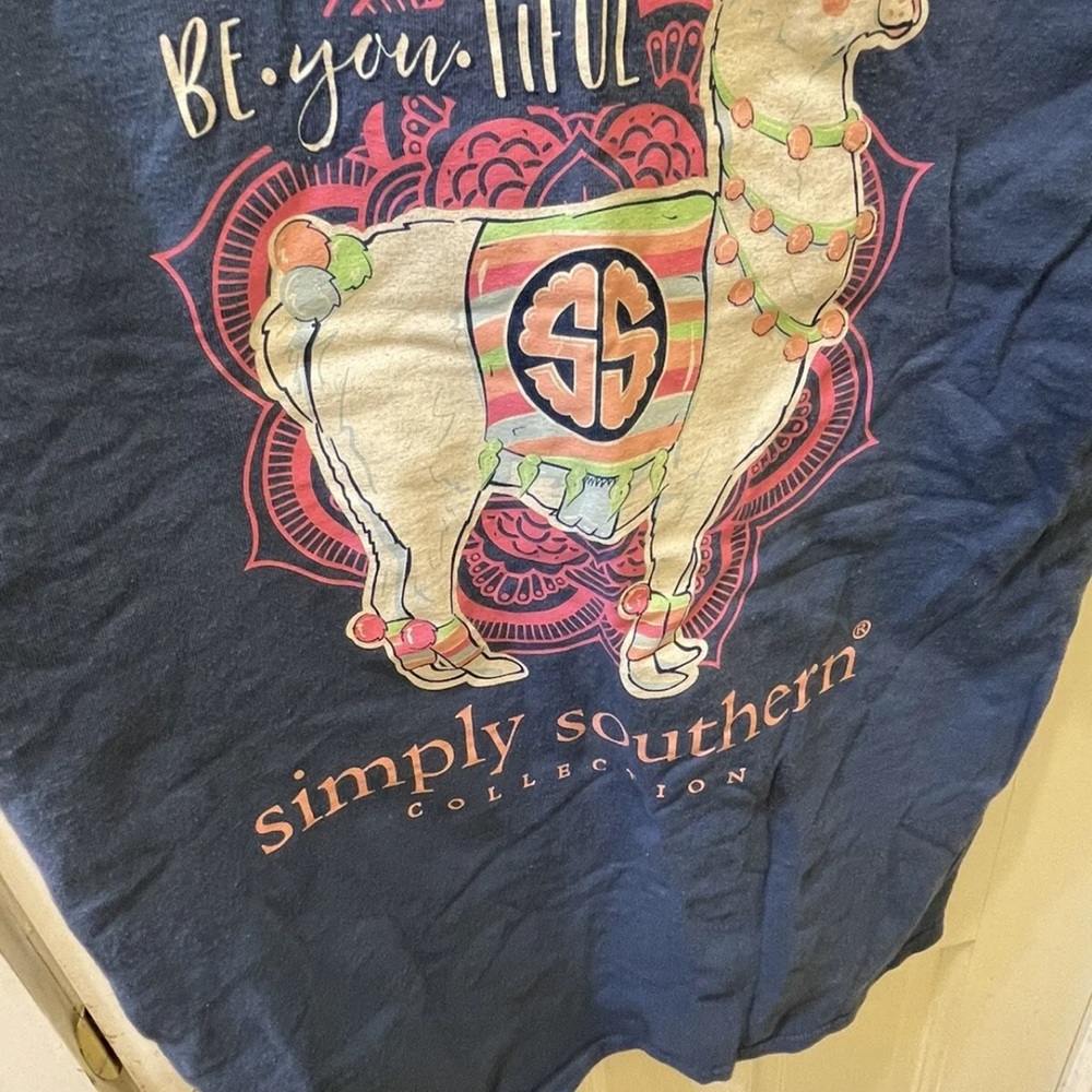 SIMPLY SOUTHERN BE-You-Tiful  Llama  Blue T-Shirt Women's Size Medium